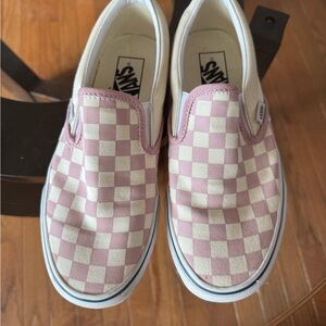 Vans pink and white classic checkered slip on shoes (W size 8 or M size 6.5)